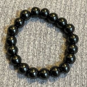 Simple black hematite stretch bracelet